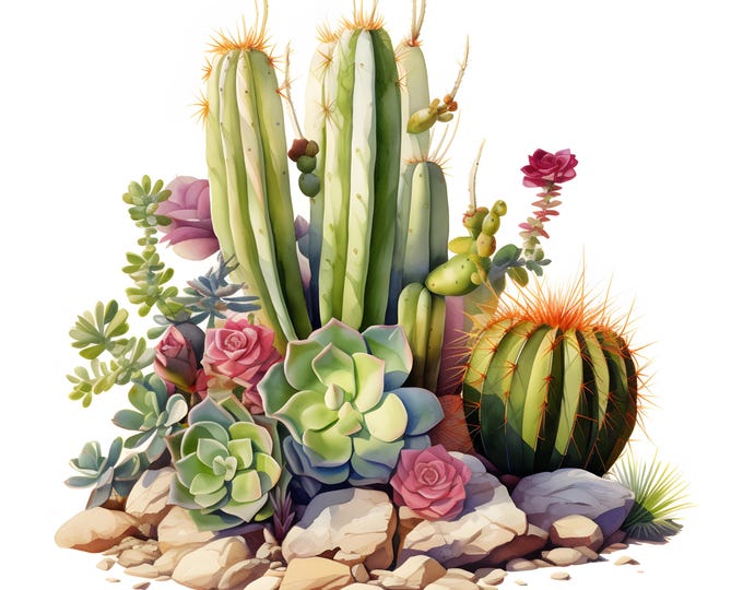 Succulents Clipart, Cactus Images, 10 Watercolor Clip Art, Printable JPGs, Instant Download, Commercial Use, Paper craft