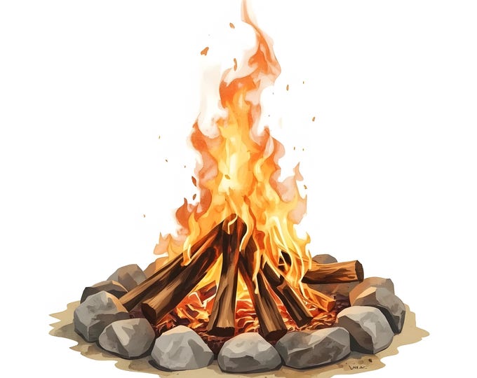 Campfire Clipart, Bonfire Flames Images, 10 Watercolor Clip Art, Printable JPGs, Instant Download, Commercial Use, Paper Craft