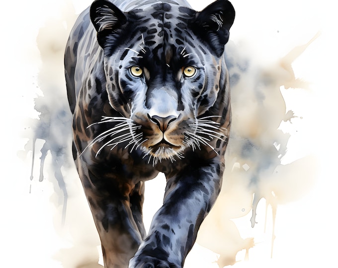 Jaguar Clipart, Black Jaguars Images, 10 Watercolor Clip Art, Printable JPGs, Instant Download, Commercial Use, Paper craft