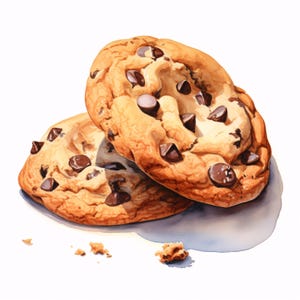 Watercolor Chocolate Chip Cookie Clipart: 10 Printable JPGs (Commercial Use