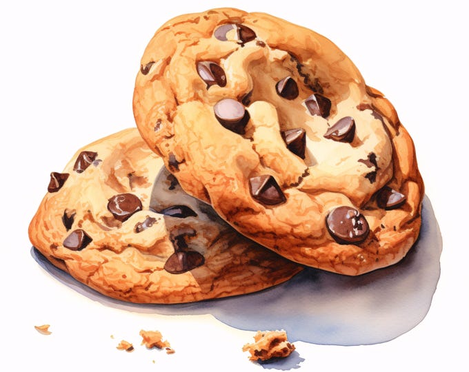 Watercolor Chocolate Chip Cookie Clipart: 10 Printable JPGs (Commercial Use