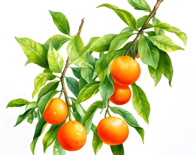 Orange Mandarin Clipart, Mandarin Branch Images, 10 Watercolor Clip Art, Printable JPGs, Instant Download, Commercial Use, Paper craft