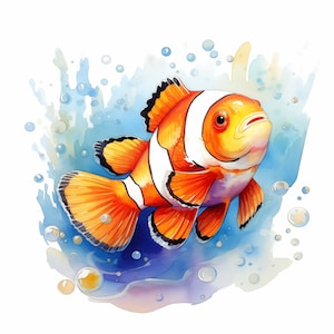 Imágenes de peces payaso, 10 imágenes de acuarela, JPG imprimibles, descarga instantánea, uso comercial, manualidades de papel
