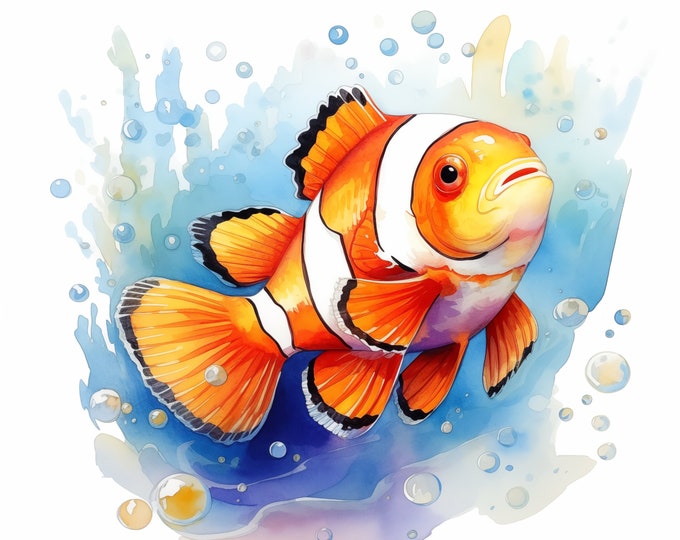 Clownfish Clipart, Clown Fishes Images, 10 Watercolor Clip Art, Printable JPGs, Instant Download, Commercial Use, Paper craft
