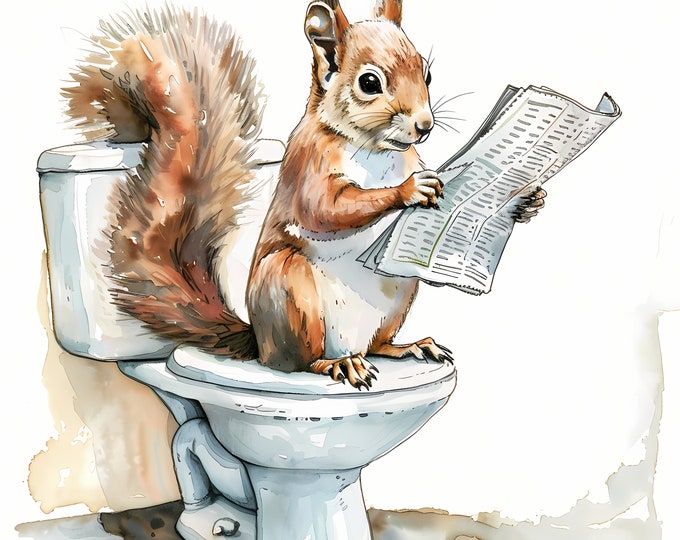 Squirrel Clipart, Squirrel on the Toilet Images, 10 Watercolor Clip Art, Printable JPGs, Instant Download, Commercial Use, Paper craft
