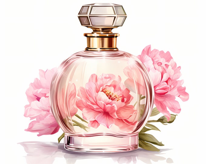 Parfume Bottle Clipart, Floral Parfume Bottles Images, 10 Watercolor Clip Art, Printable JPGs, Instant Download, Commercial Use, Paper craft