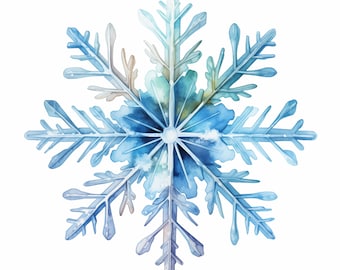 Watercolor Snowflake Clipart: Christmas JPG Images (Digital Download)
