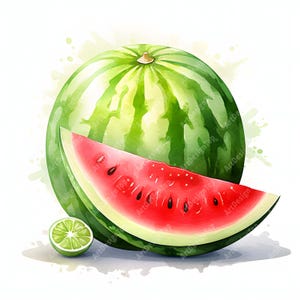 Clipart de sandía, imágenes de frutas de verano, 10 imágenes prediseñadas de acuarela, JPG imprimibles, descarga instantánea, uso comercial, manualidades de papel