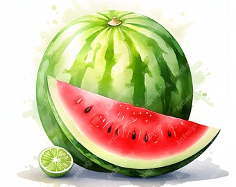Watermelon Clipart, Summer Fruit Images, 10 Watercolor Clip Art, Printable JPGs, Instant Download, Commercial Use, Paper craft