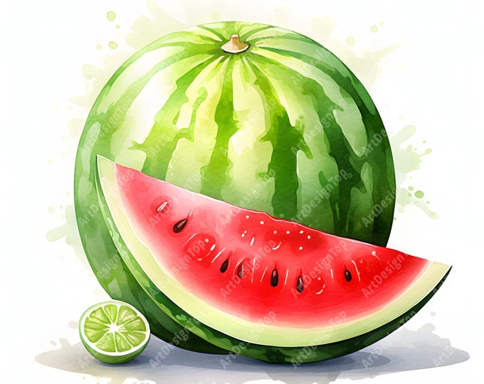 Watermelon Clipart, Summer Fruit Images, 10 Watercolor Clip Art, Printable JPGs, Instant Download, Commercial Use, Paper craft