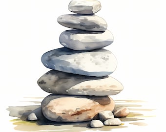 Cairns Clipart, Stone Cairns, Zen Stones Images, 10 Watercolor Clip Art, Printable JPGs, Instant Download, Commercial Use, Paper craft