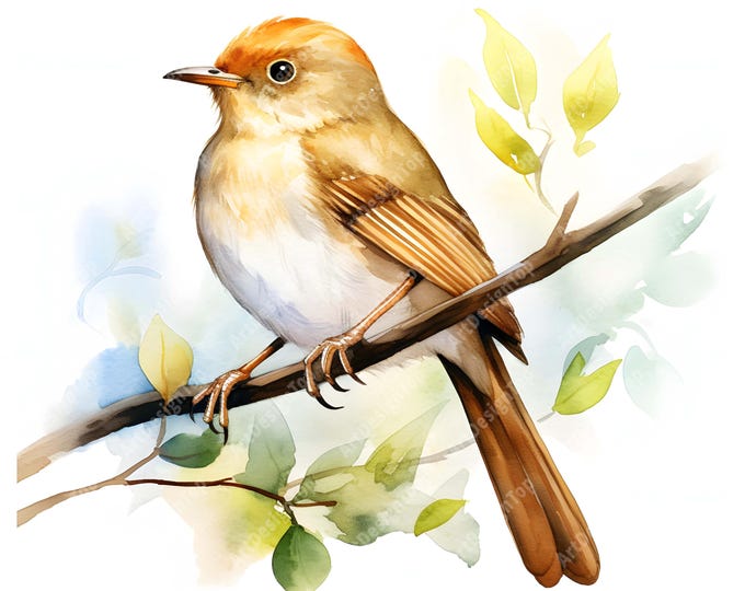 Nightingale Clipart, Nightingale Bird Images, 10 Watercolor Clip Art, Printable JPGs, Instant Download, Commercial Use, Paper craft