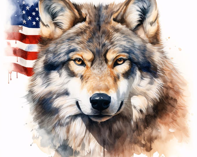 American Wolf Clipart, Patriotic Animal Images, 10 Watercolor Clip Art, Printable JPGs, Instant Download, Commercial Use, Paper craft