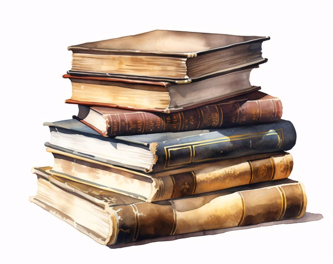 Books Stack Clipart, Vintage Books Images, 10 Watercolor Clip Art, Printable JPGs, Instant Download, Commercial Use, Paper craft