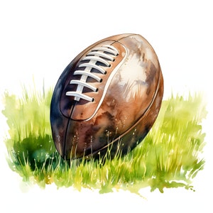 Watercolor Football Clipart: Balls in Grass, Printable JPGs (Commercial Use)