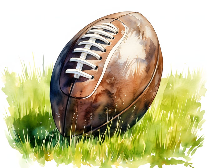American Football Ball Clipart, Balls in Grass Images, 10 Watercolor Clip Art, Printable JPGs, Instant Download, Commercial Use, Paper craft