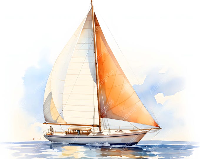 Sailboat Clipart, Nautical Sail Boats Images, 10 Watercolor Clip Art, Printable JPGs, Instant Download, Commercial Use, Paper craft