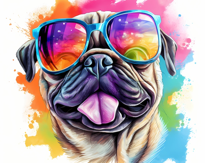 Pug Clipart, Cool Dog Images, 10 Watercolor Clip Art, Printable JPGs, Instant Download, Commercial Use, Paper craft