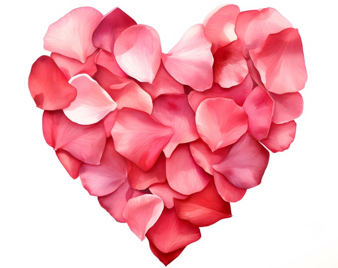 Heart Petals Clipart, Heart Roses Images, 10 Watercolor Clip Art, Printable JPGs, Instant Download, Commercial Use, Paper craft
