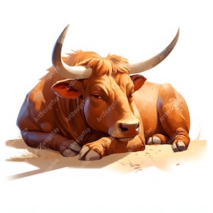 Sleeping Bull Clipart, Farm Cow Images, 10 Watercolor Clip Art, Printable JPGs, Instant Download, Commercial Use, Paper craft