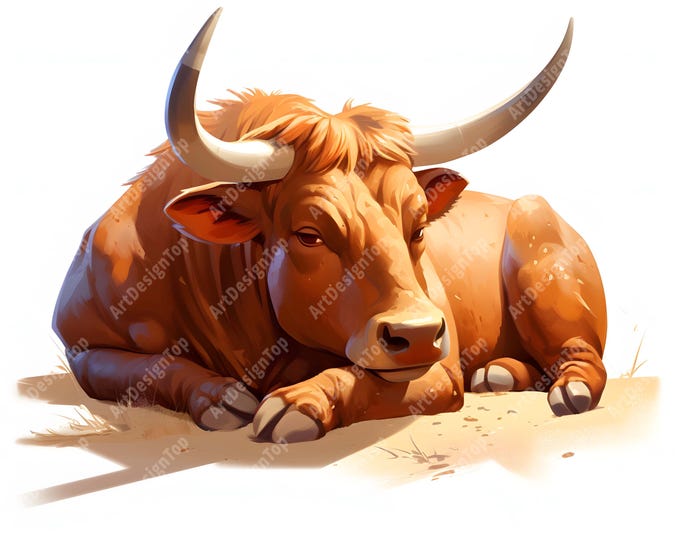 Sleeping Bull Clipart, Farm Cow Images, 10 Watercolor Clip Art, Printable JPGs, Instant Download, Commercial Use, Paper craft
