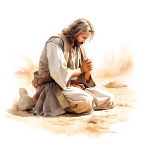 Jesus Praying Watercolor Clipart: Printable JPG Images (Commercial Use)