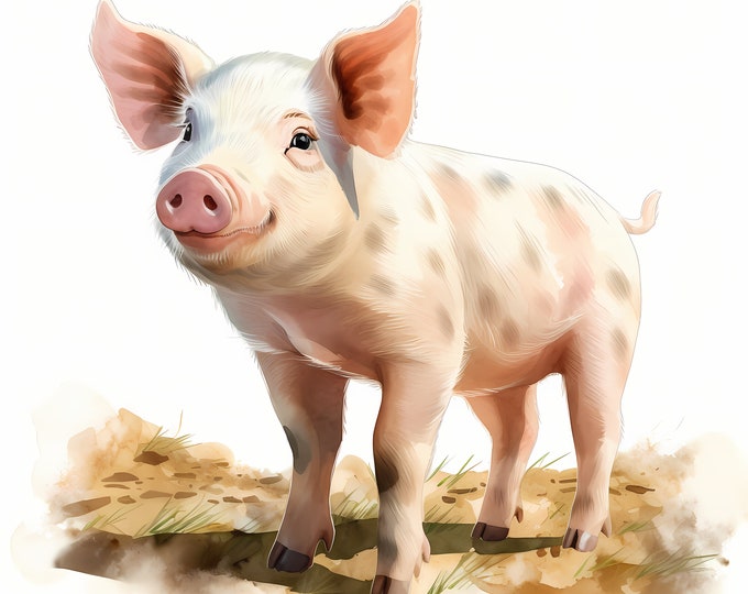 Farm Pig Clipart, Farmyard Pig Images, 10 Watercolor Clip Art, Printable JPGs, Instant Download, Commercial Use, Paper craft