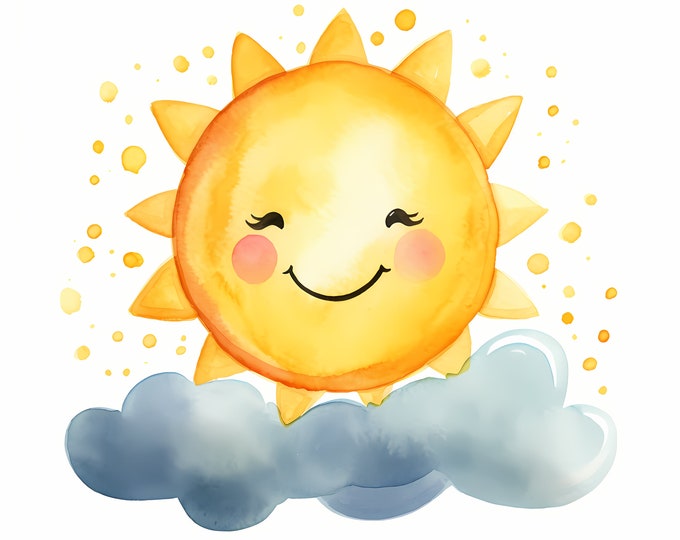 Happy Sun Clipart, Smiling Suns Images, 10 Watercolor Clip Art, Printable JPGs, Instant Download, Commercial Use, Paper craft