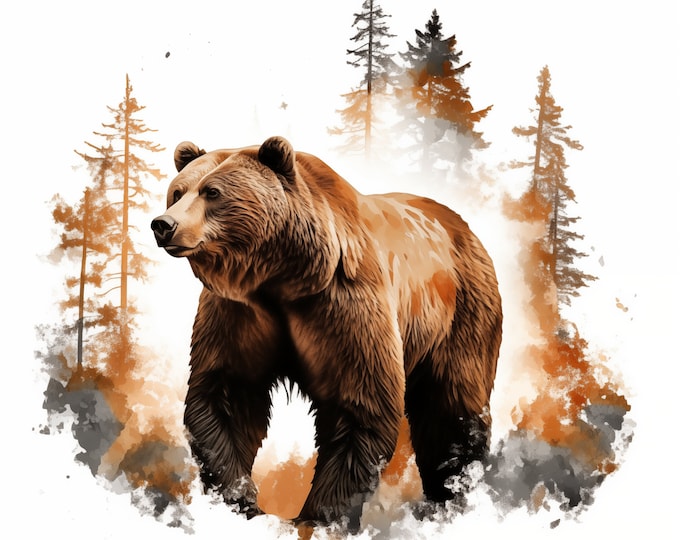 Brown Bear Clipart, Bear in Forest Images, 10 Watercolor Clip Art, Printable JPGs, Instant Download, Commercial Use, Paper craft