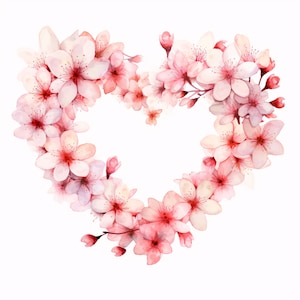 Clipart di cuori di fiori di ciliegio, immagini di fiori di Sakura, 10 clipart ad acquerello, JPG stampabili, download istantaneo, uso commerciale, artigianato con la carta