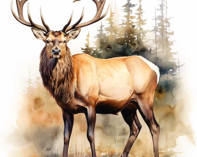 Watercolor Elk Clipart: Majestic Deer JPG Images (Commercial Use, Instant Download)
