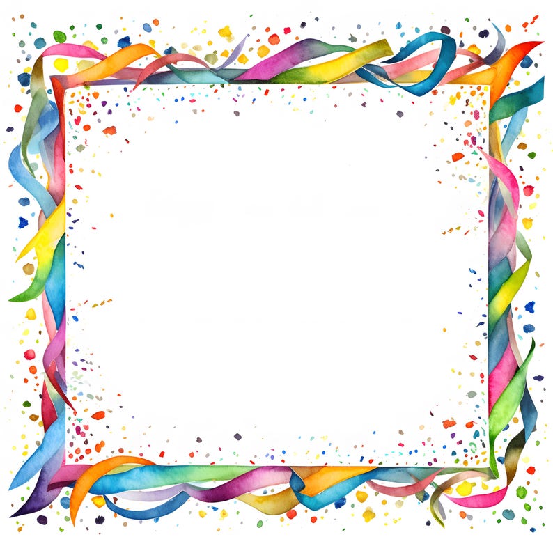 Confetti Frame Clipart, Colorful Confetti Border Images, 10 Watercolor