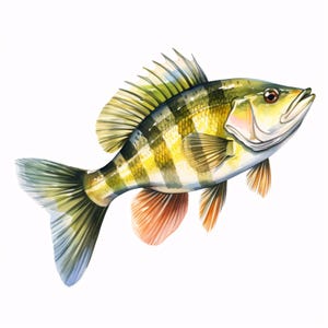 Watercolor Perch Fish Clip Art: 10 Printable JPG Images (Commercial Use, Instant Download)
