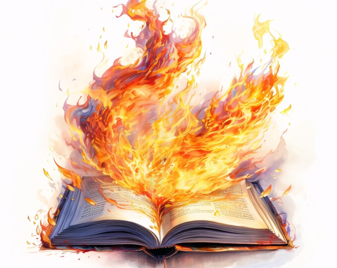 Burning Book Clipart, Fantasy Fire Images, 10 Watercolor Clip Art, Printable JPGs, Instant Download, Commercial Use, Paper craft