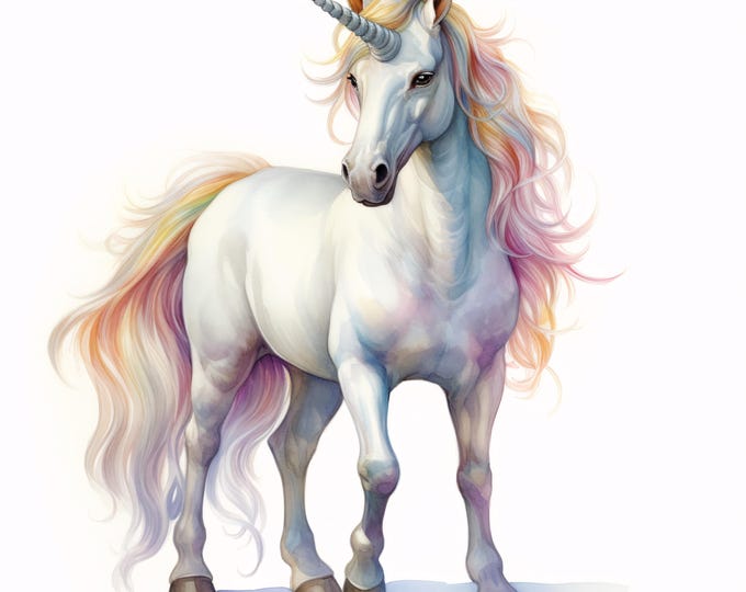 Watercolor Unicorn Clipart: Fantasy Horse Images (JPG Instant Download, Commercial Use)