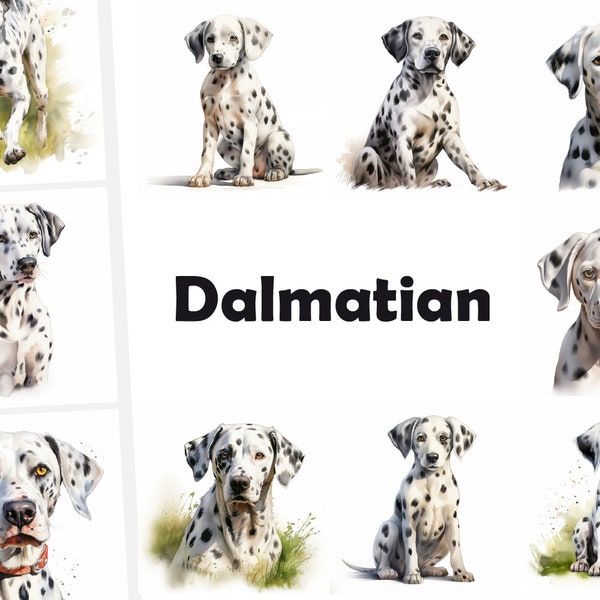 10 Dalmatian, Dalmatian Dog JPG, Watercolor Clipart, High Quality JPGs, Digital Download, High Resolution, Commercial Use