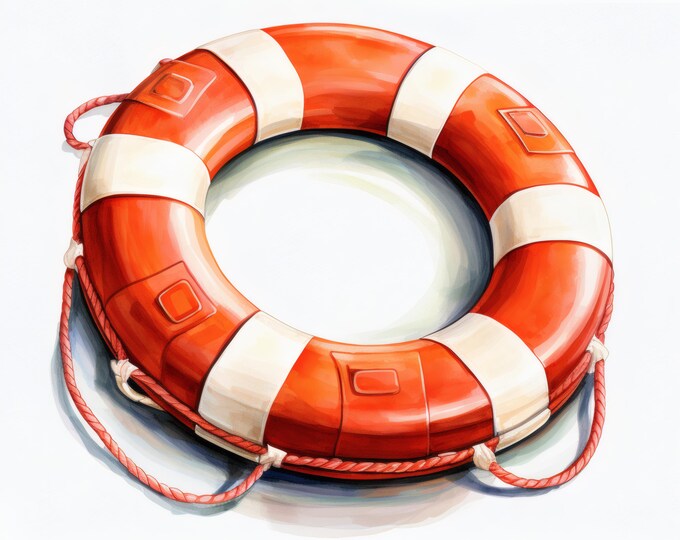 Lifebuoy Ring Clipart, Nautical Rescue Images, 10 Watercolor Clip Art, Printable JPGs, Instant Download, Commercial Use, Paper craft