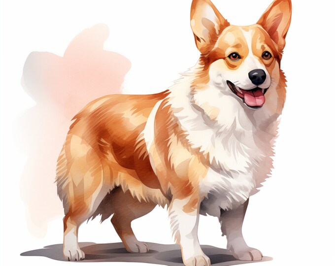 Corgi Clipart, Welsh Corgi Dog Images, 10 Watercolor Clip Art, Printable JPGs, Instant Download, Commercial Use, Paper craft