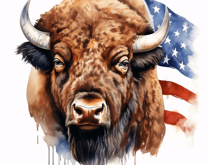 American Buffalo Clipart, USA Flag Images, 10 Watercolor Clip Art, Printable JPGs, Instant Download, Commercial Use, Paper craft