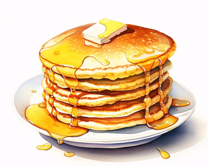 Watercolor Pancakes Clipart: Breakfast Food JPG Images (Commercial Use, Instant Download)