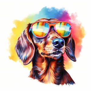 Dackel Clipart, Cooler Hund, Doxie Bilder, 10 Aquarell Clip Art, druckbare JPGs, Sofort Download, kommerzielle Nutzung, Papiermodell