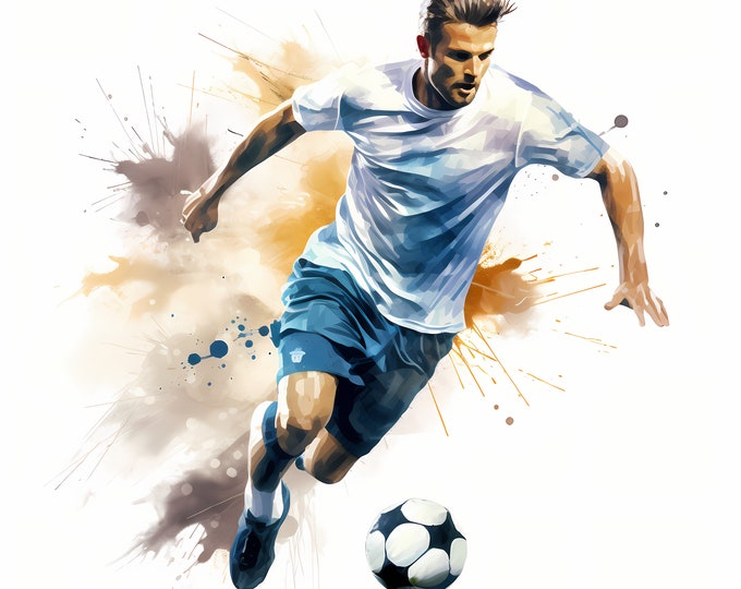 Soccer Player Clipart, Man Playing Soccer Images, 10 Watercolor Clip Art, Printable JPGs, Instant Download, Commercial Use, Paper craft