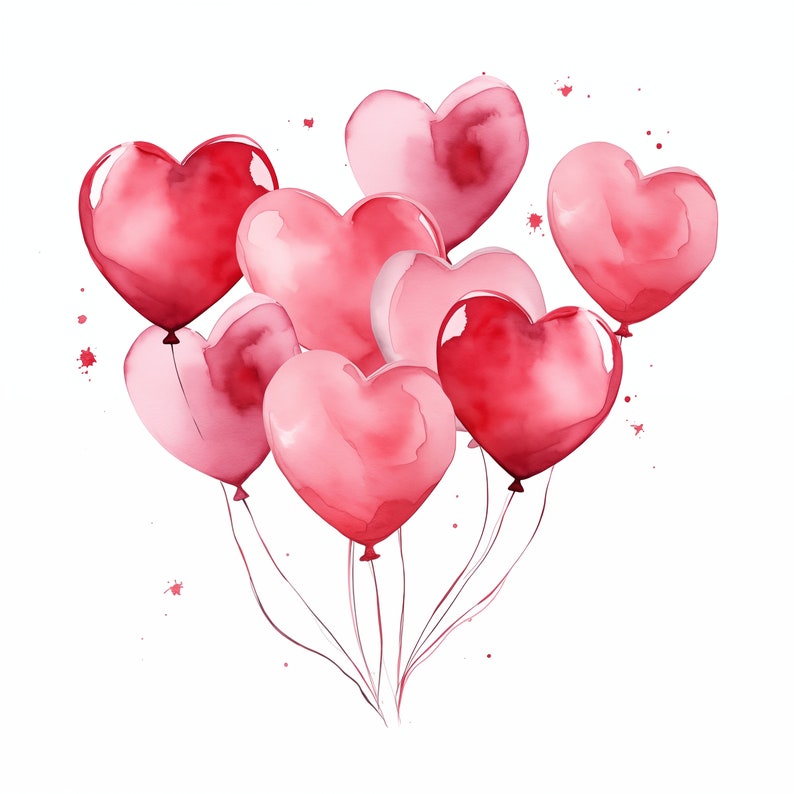 Watercolor Heart Balloons Clipart: Valentine's Day Images (JPG ...