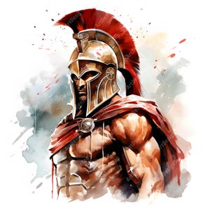 Clipart spartiate, Images de soldat grec, 10 images clipart aquarelle, fichiers JPG imprimables, téléchargement immédiat, usage commercial, créations en papier