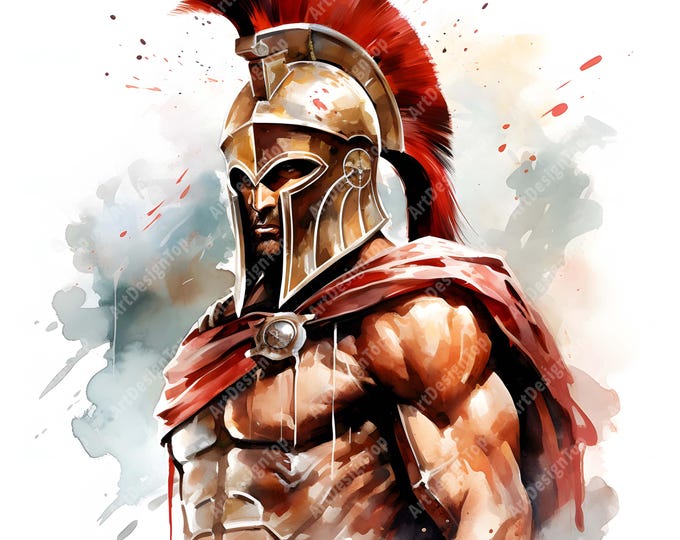 Spartan Clipart, Greek Soldier Images, 10 Watercolor Clip Art, Printable JPGs, Instant Download, Commercial Use, Paper craft