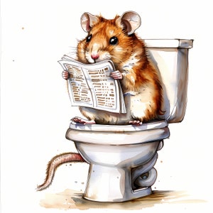 Clipart hamster, afbeeldingen hamster op toilet, 10 aquarel-illustraties, afdrukbare JPG's, Instant Download, Commercieel gebruik, Papercraft