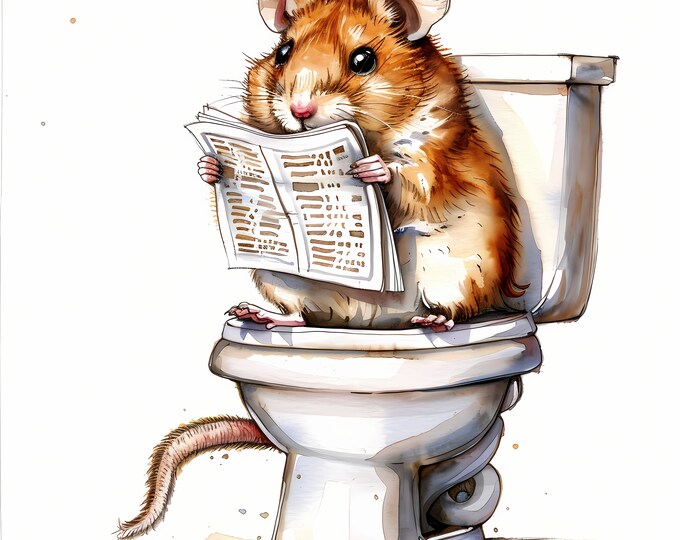 Hamster Clipart, Hamster On Toilet Images, 10 Watercolor Clip Art, Printable JPGs, Instant Download, Commercial Use, Paper craft