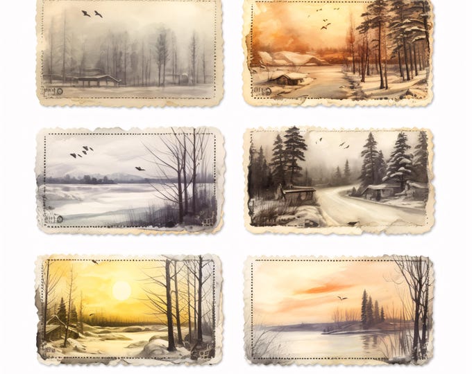 Vintage Postcards Clipart, Old Landscape Images, 10 Watercolor Clip Art, Printable JPGs, Instant Download, Scrapbook Paper Craft