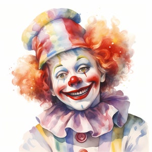 Clown Clipart, Imagens de palhaço adoráveis, 10 clipart de aquarela, JPGs imprimíveis, download instantâneo, uso comercial, artesanato em papel