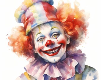 Clown Clipart, Adorable Clown Images, 10 Watercolor Clip Art, Printable JPGs, Instant Download, Commercial Use, Paper craft